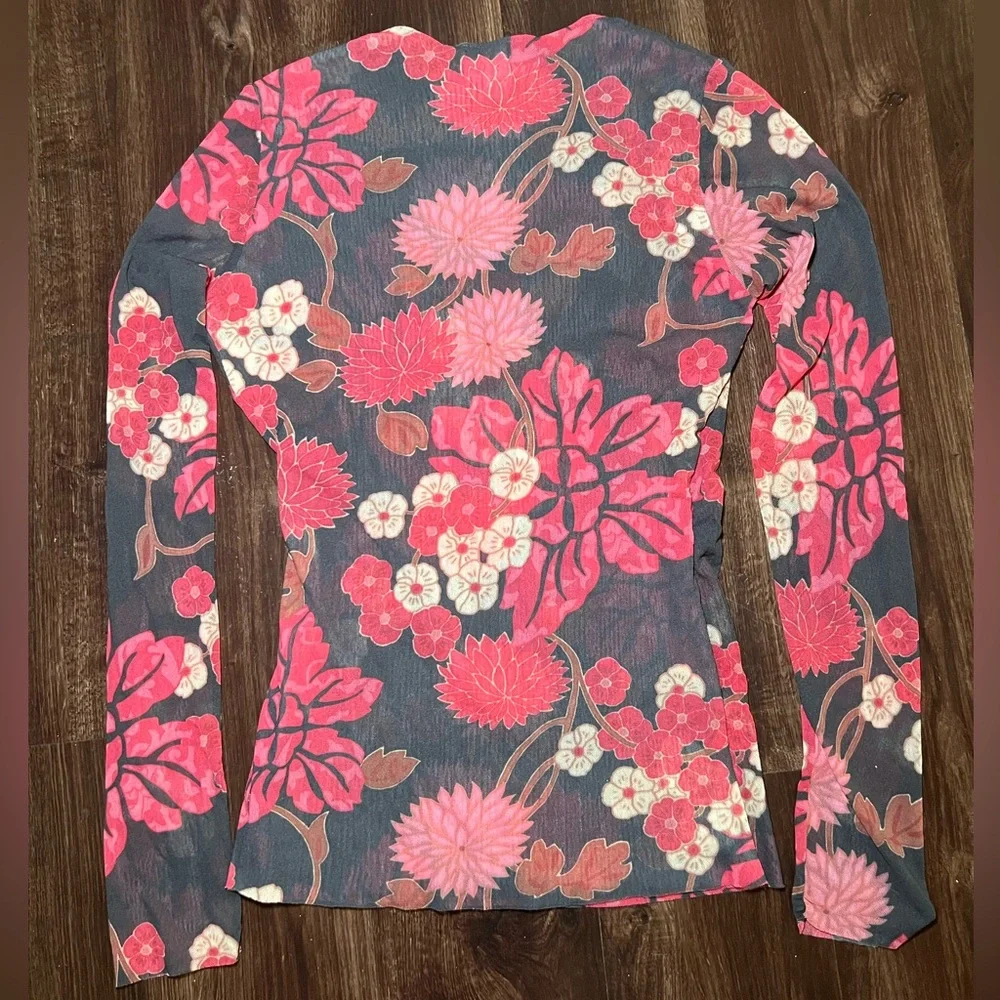Vintage Y2K Anthropologie Sweet Pea Mesh Sheer Long Sleeve Blouse Size Large - Picture 2 of 6